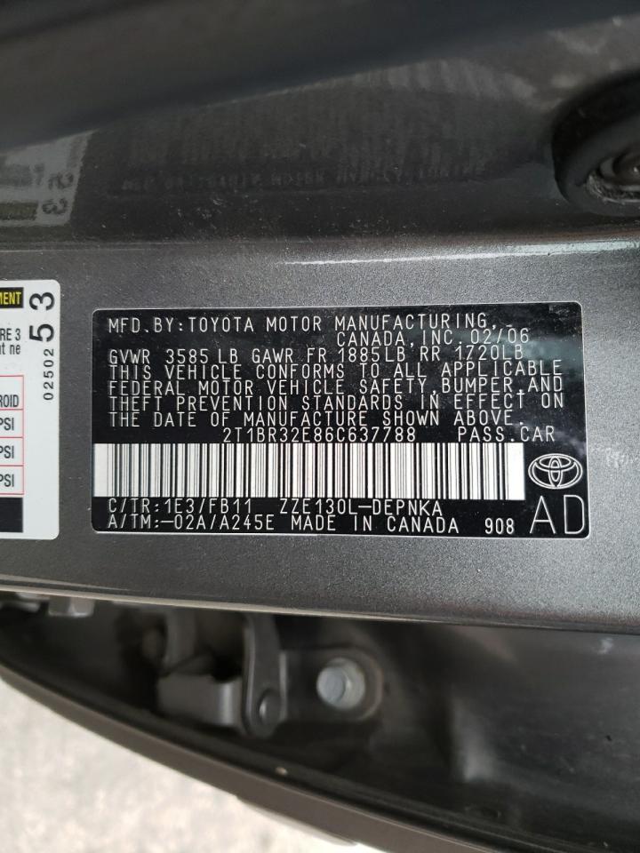 Photo 10 from auction – 2006 TOYOTA COROLLA with VIN 2T1BR32E86C637788