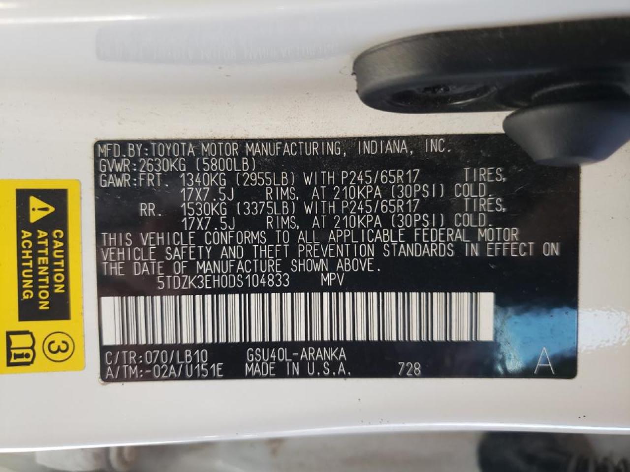 Photo 10 from auction – 2013 TOYOTA HIGHLANDER with VIN 5TDZK3EH0DS104833