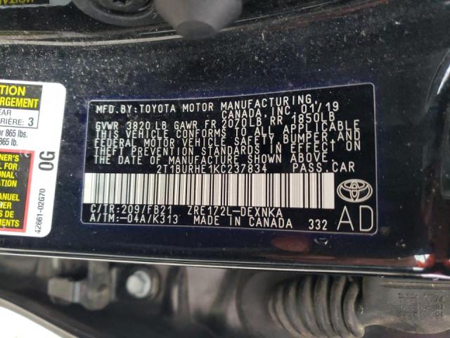 Photo 10 from auction – 2019 TOYOTA COROLLA L with VIN 2T1BURHE1KC237834
