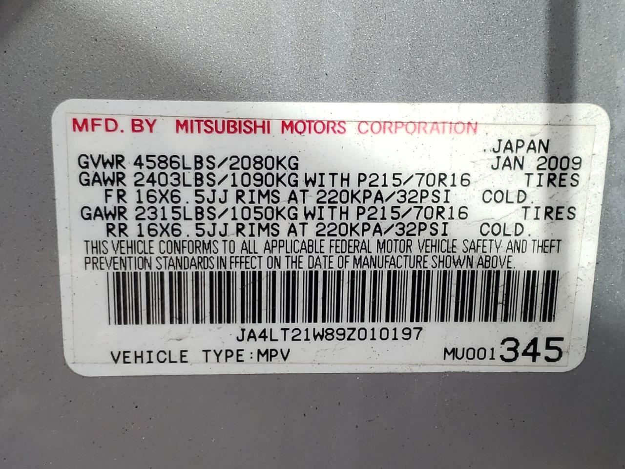 Photo 10 from auction – 2009 MITSUBISHI OUTLANDER with VIN JA4LT21W89Z010197