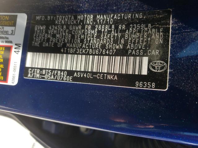 Foto 10 de la subasta – 2011 TOYOTA CAMRY BASE con VIN 4T1BF3EK7BU676407