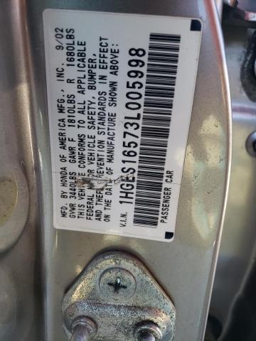 Photo 10 from auction – 2003 HONDA CIVIC LX with VIN 1HGES16573L005998