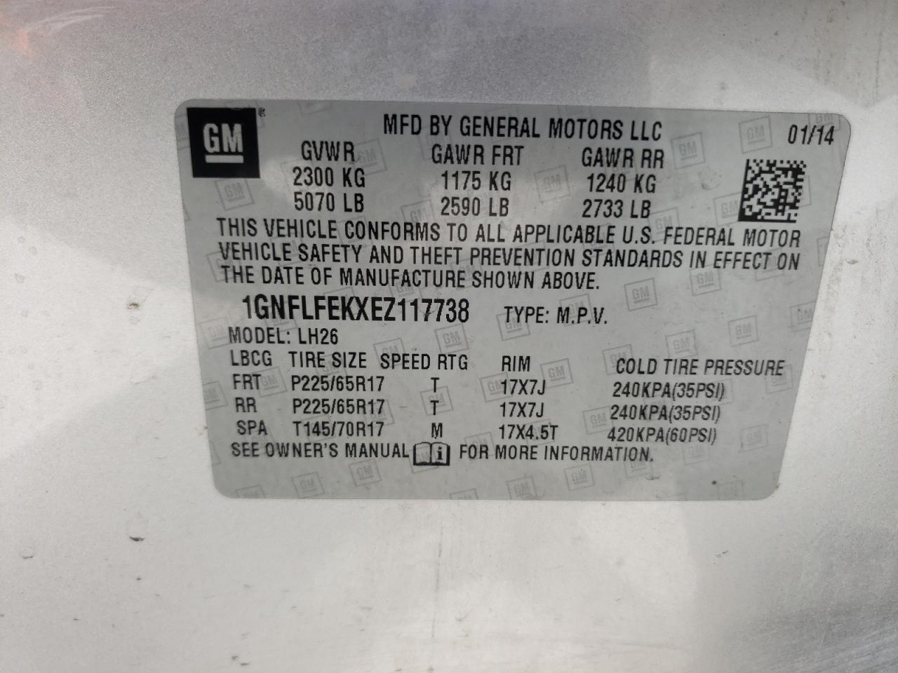 Photo 10 from auction – 2014 CHEVROLET EQUINOX LT with VIN 1GNFLFEKXEZ117738
