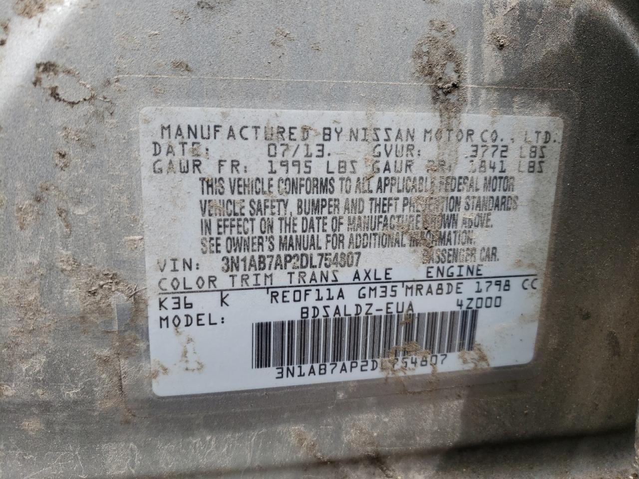 Photo 10 from auction – 2013 NISSAN SENTRA with VIN 3N1AB7AP2DL754807