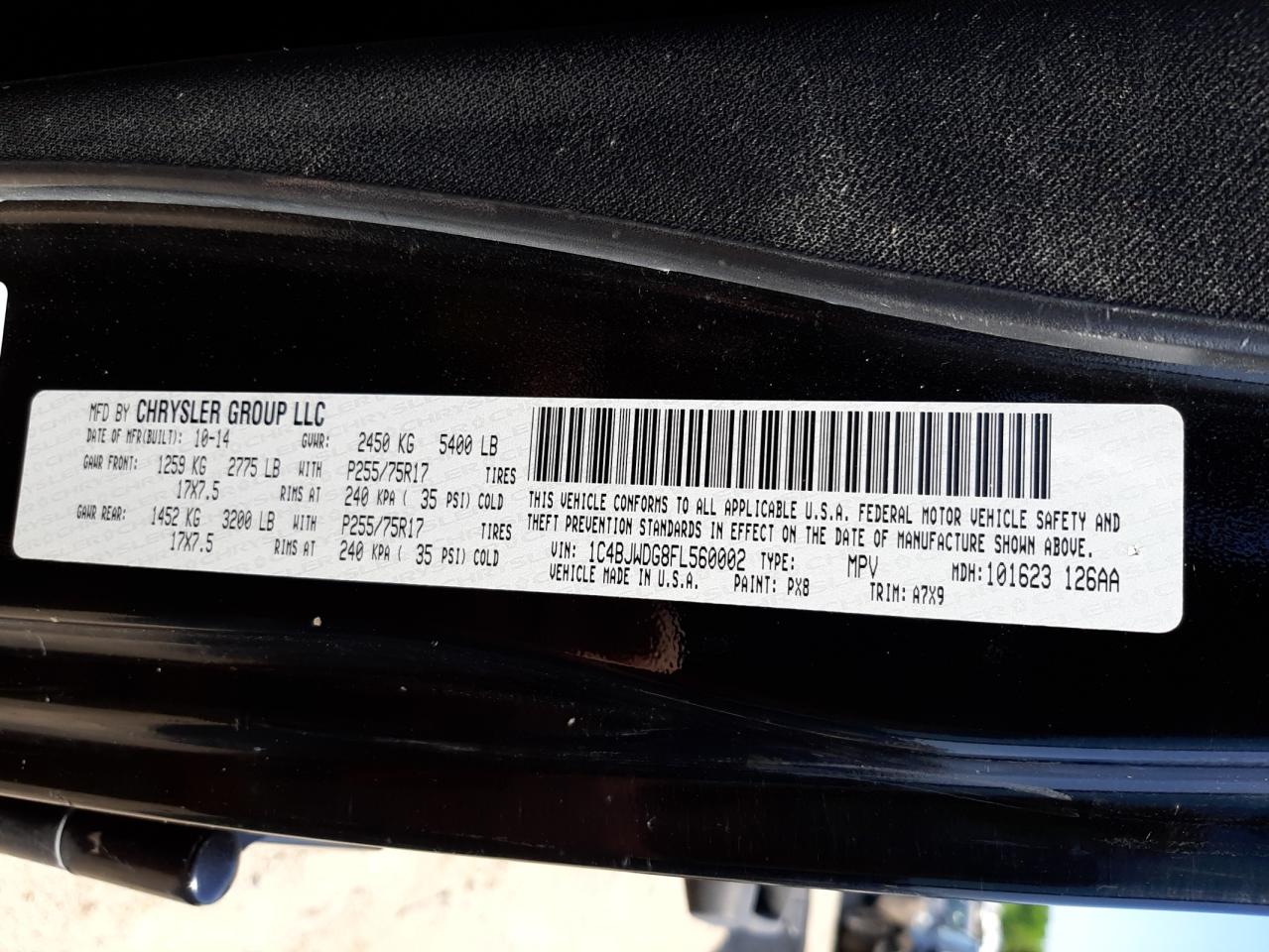 Photo 10 from auction – 2015 JEEP WRANGLER U with VIN 1C4BJWDG8FL560002