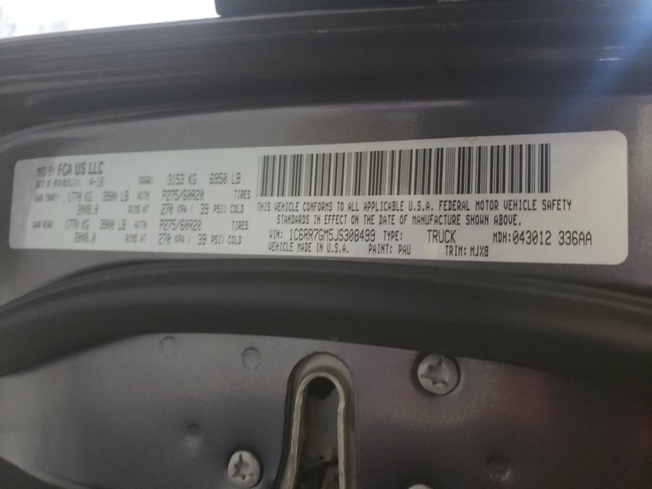 Photo 10 from auction – 2018 RAM 1500 SLT with VIN 1C6RR7GM5JS308499