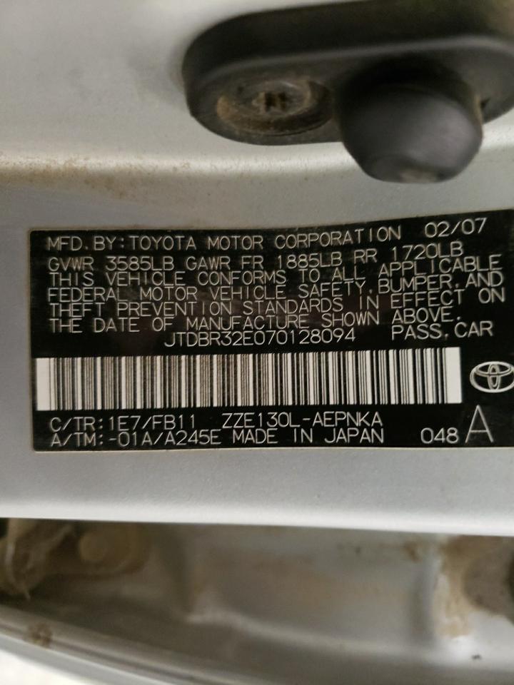 Фото 10 с аукциона – 2007 TOYOTA COROLLA CE с VIN JTDBR32E070128094