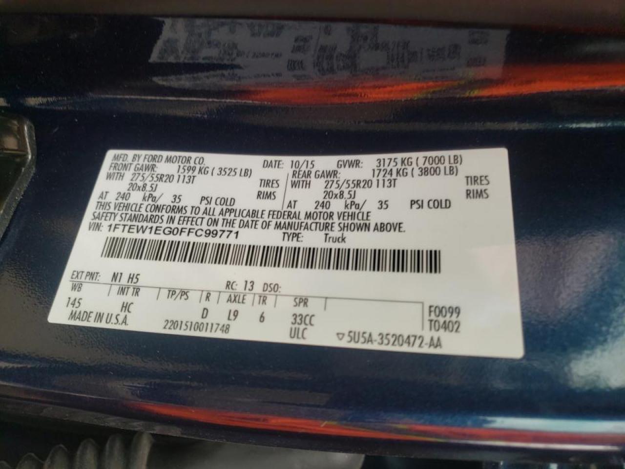 Photo 10 from auction – 2015 FORD F150 SUPER with VIN 1FTEW1EG0FFC99771