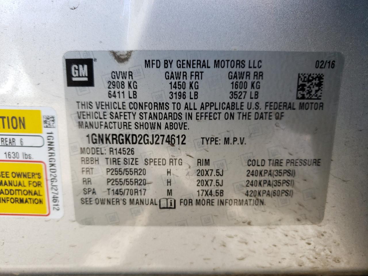 Photo 10 from auction – 2016 CHEVROLET TRAVERSE L with VIN 1GNKRGKD2GJ274612