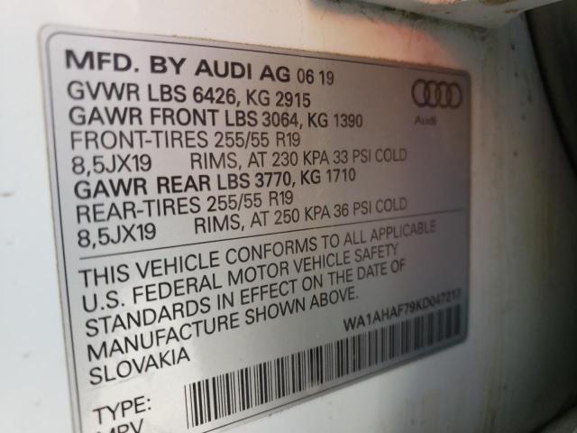 Photo 10 from auction – 2019 AUDI Q7 PREMIUM with VIN WA1AHAF79KD047217