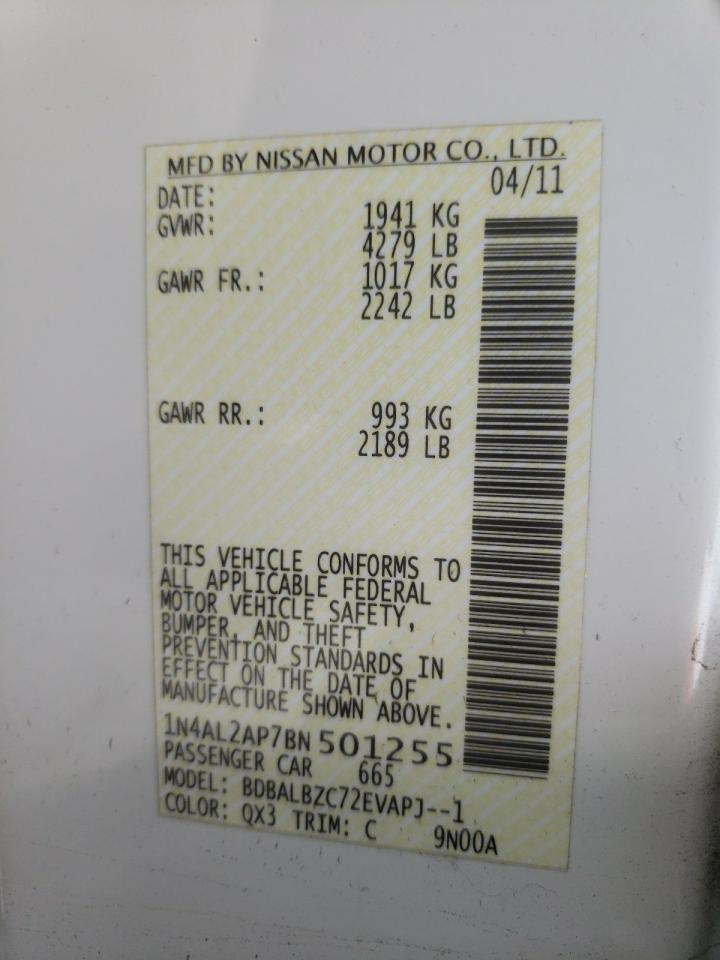 Photo 10 from auction – 2011 NISSAN ALTIMA BAS with VIN 1N4AL2AP7BN501255