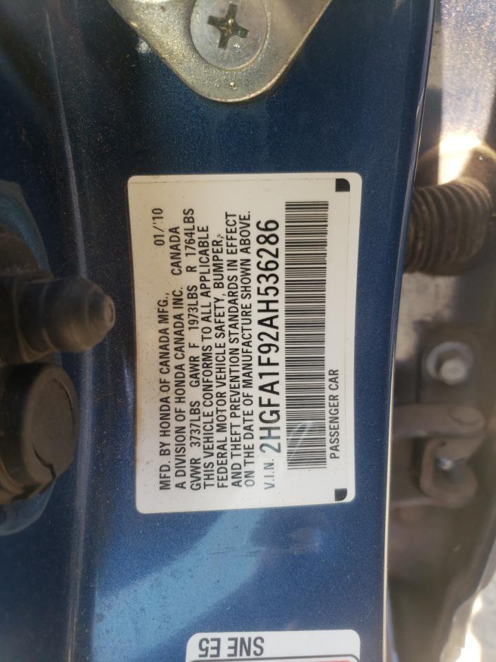 Photo 10 from auction – 2010 HONDA CIVIC EXL with VIN 2HGFA1F92AH536286