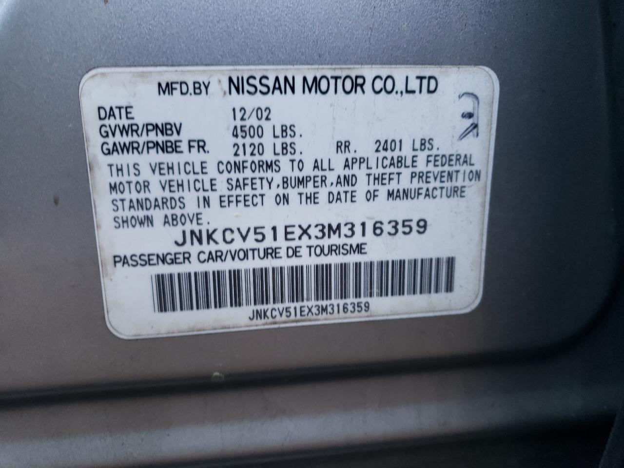 Photo 10 from auction – 2003 INFINITI G35 with VIN JNKCV51EX3M316359