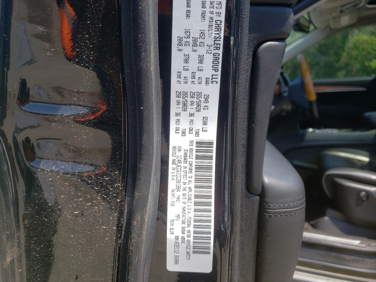 Photo 10 from auction – 2012 JEEP GRAND CHER with VIN 1C4RJECG1CC281884