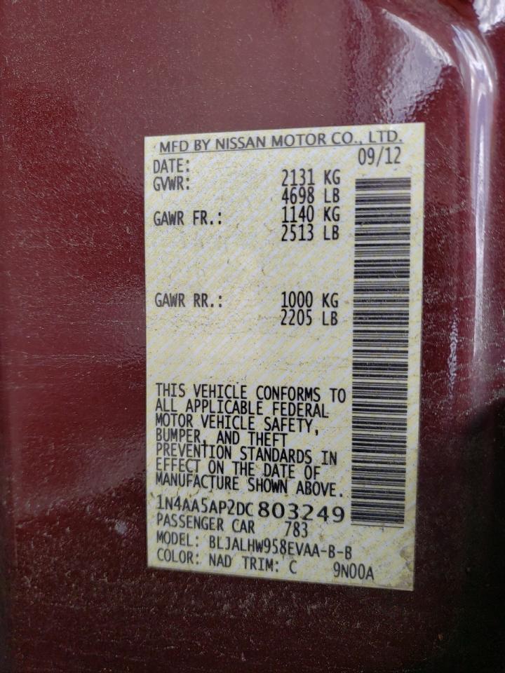 Photo 10 from auction – 2013 NISSAN MAXIMA S with VIN 1N4AA5AP2DC803249