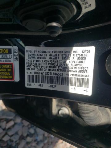 Photo 10 from auction – 2007 HONDA CIVIC EX with VIN 1HGFA16827L046563