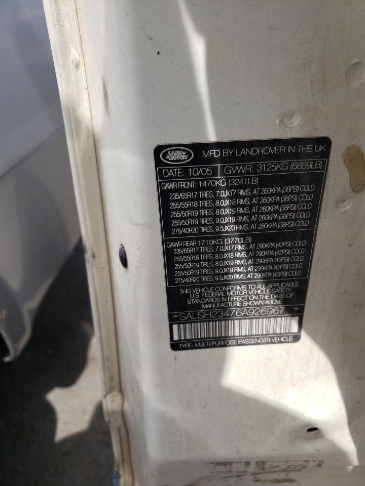 Photo 10 from auction – 2006 LAND ROVER RANGE ROVE with VIN SALSH23476A926967