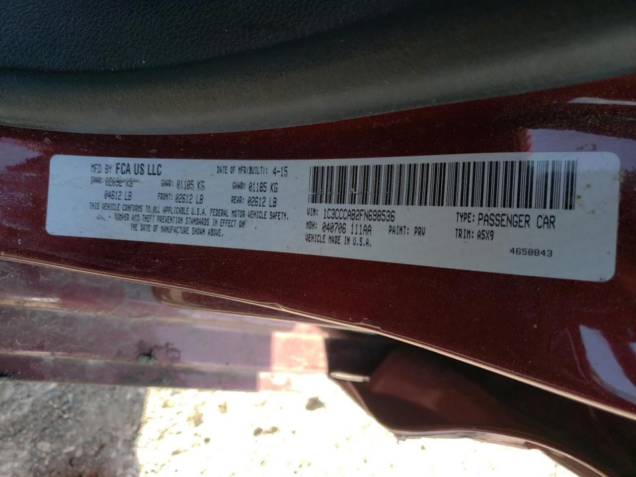 Photo 10 from auction – 2015 CHRYSLER 200 LIMITE with VIN 1C3CCCAB2FN698536