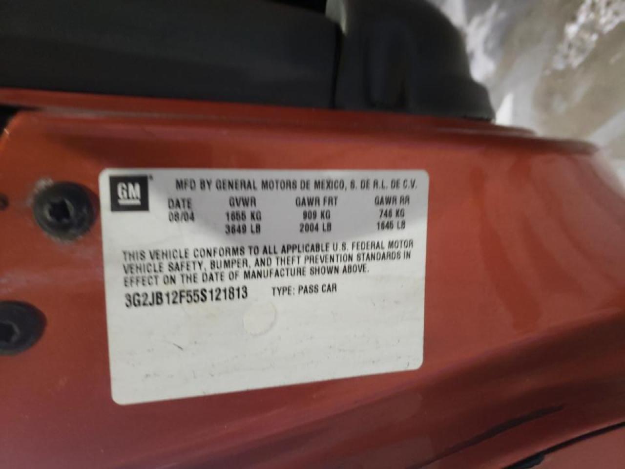 Photo 10 from auction – 2005 PONTIAC SUNFIRE with VIN 3G2JB12F55S121813