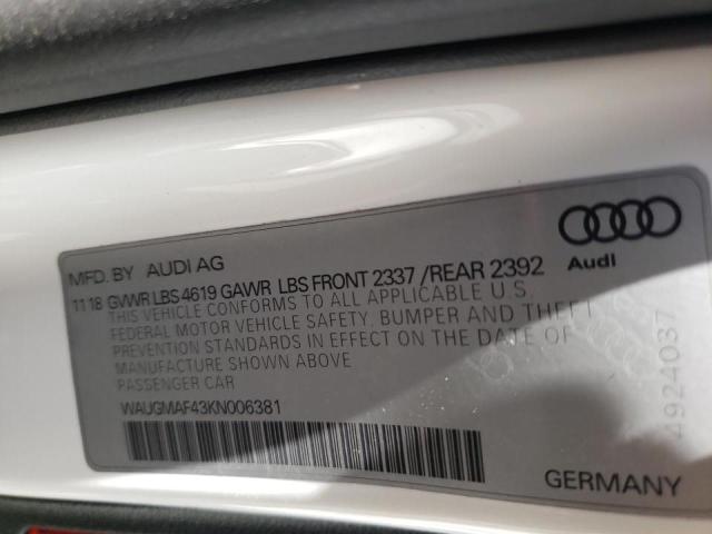 Photo 10 from auction – 2019 AUDI A4 PREMIUM with VIN WAUGMAF43KN006381