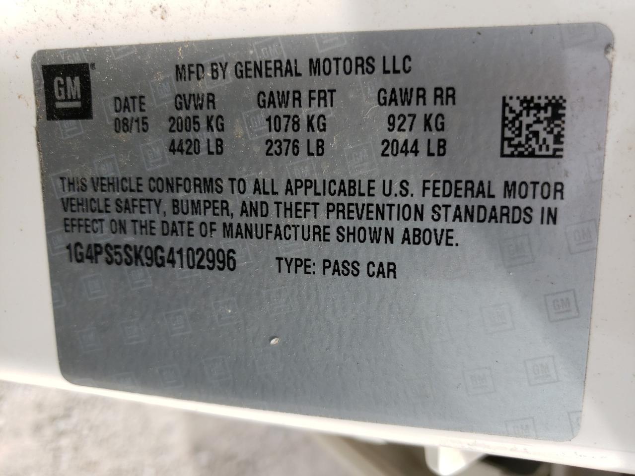 Photo 10 from auction – 2016 BUICK VERANO with VIN 1G4PS5SK9G4102996