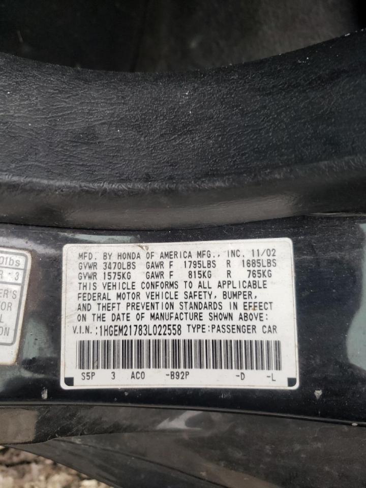 Photo 10 from auction – 2003 HONDA CIVIC HX with VIN 1HGEM21783L022558