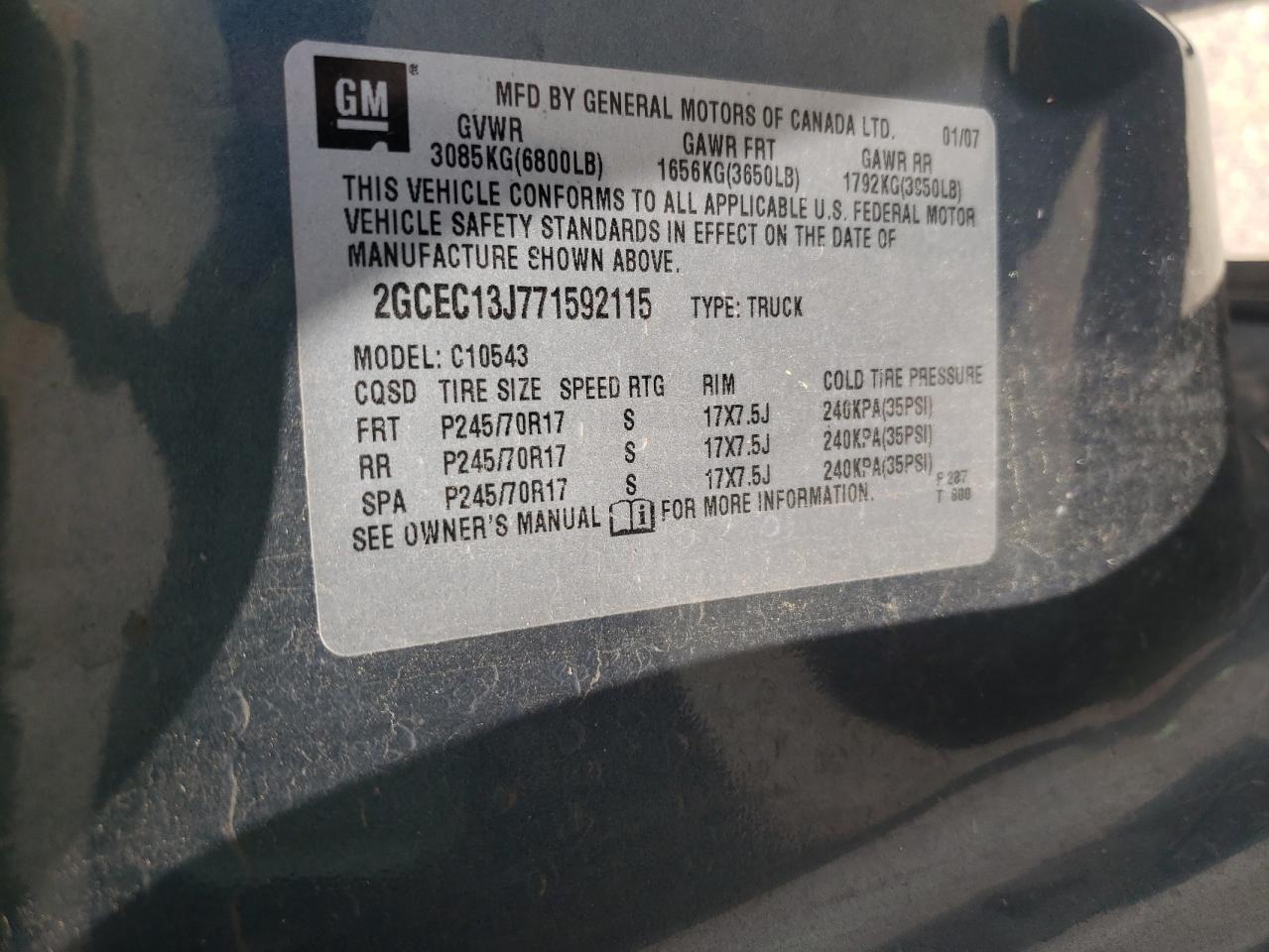 Photo 10 from auction – 2007 CHEVROLET SILVERADO with VIN 2GCEC13J771592115