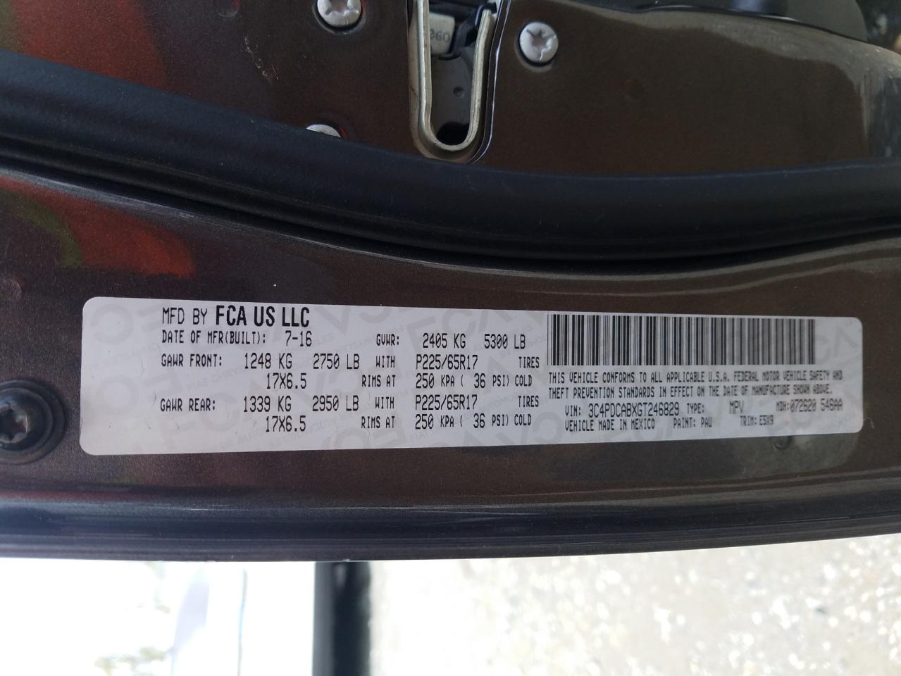 Photo 10 from auction – 2016 DODGE JOURNEY SE with VIN 3C4PDCABXGT246829