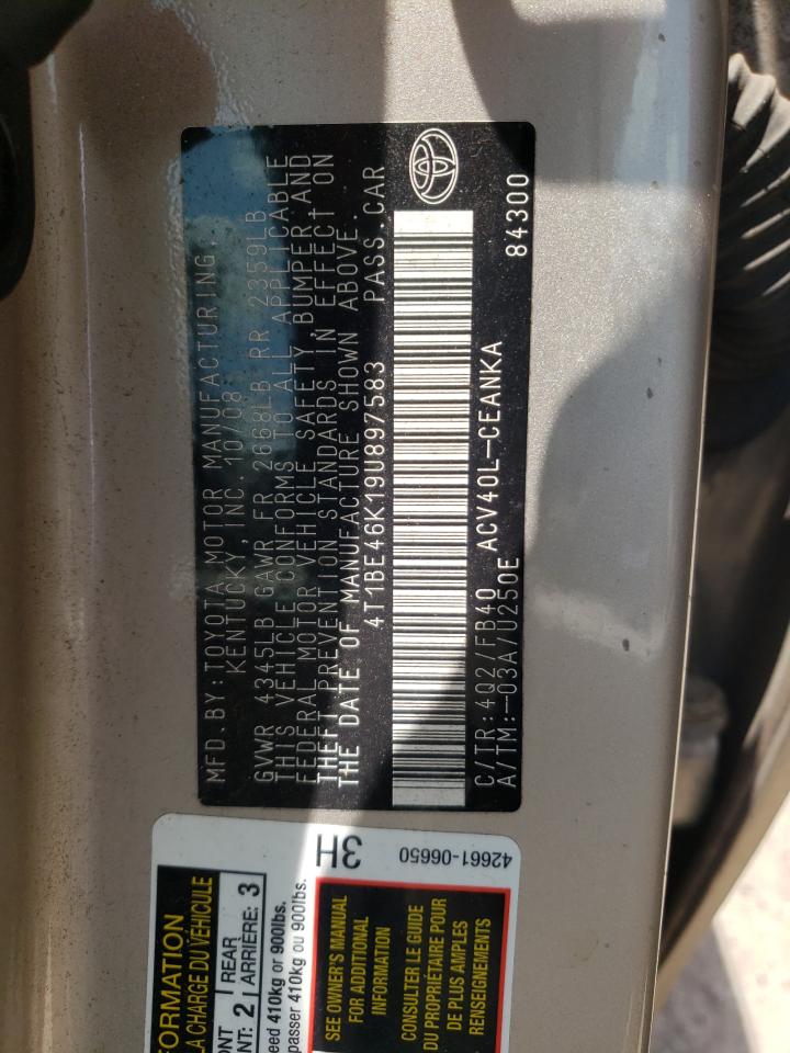 Photo 10 from auction – 2009 TOYOTA CAMRY BASE with VIN 4T1BE46K19U897583