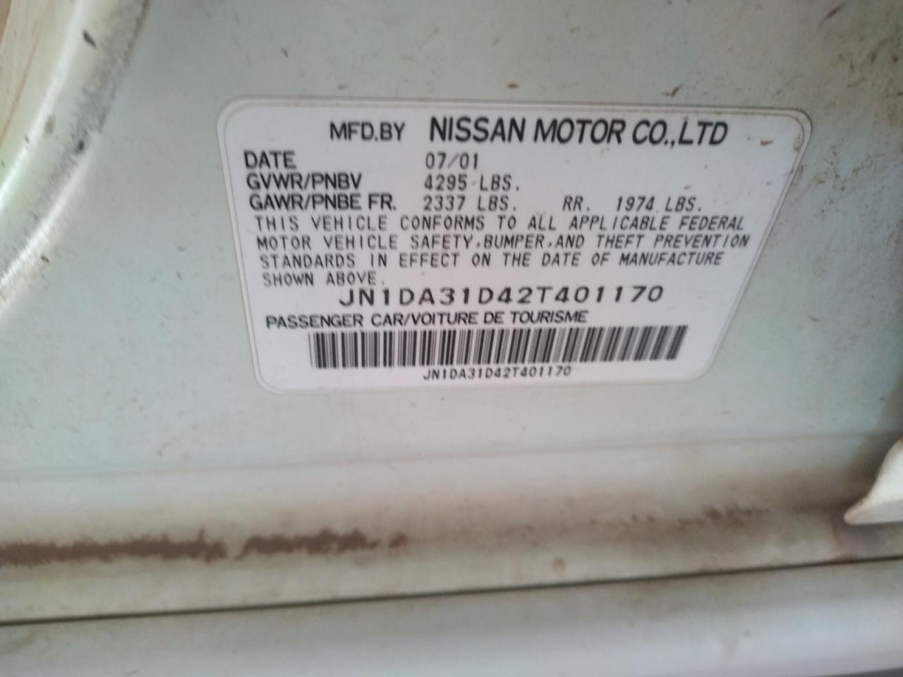 Photo 10 from auction – 2002 NISSAN MAXIMA GLE with VIN JN1DA31D42T401170