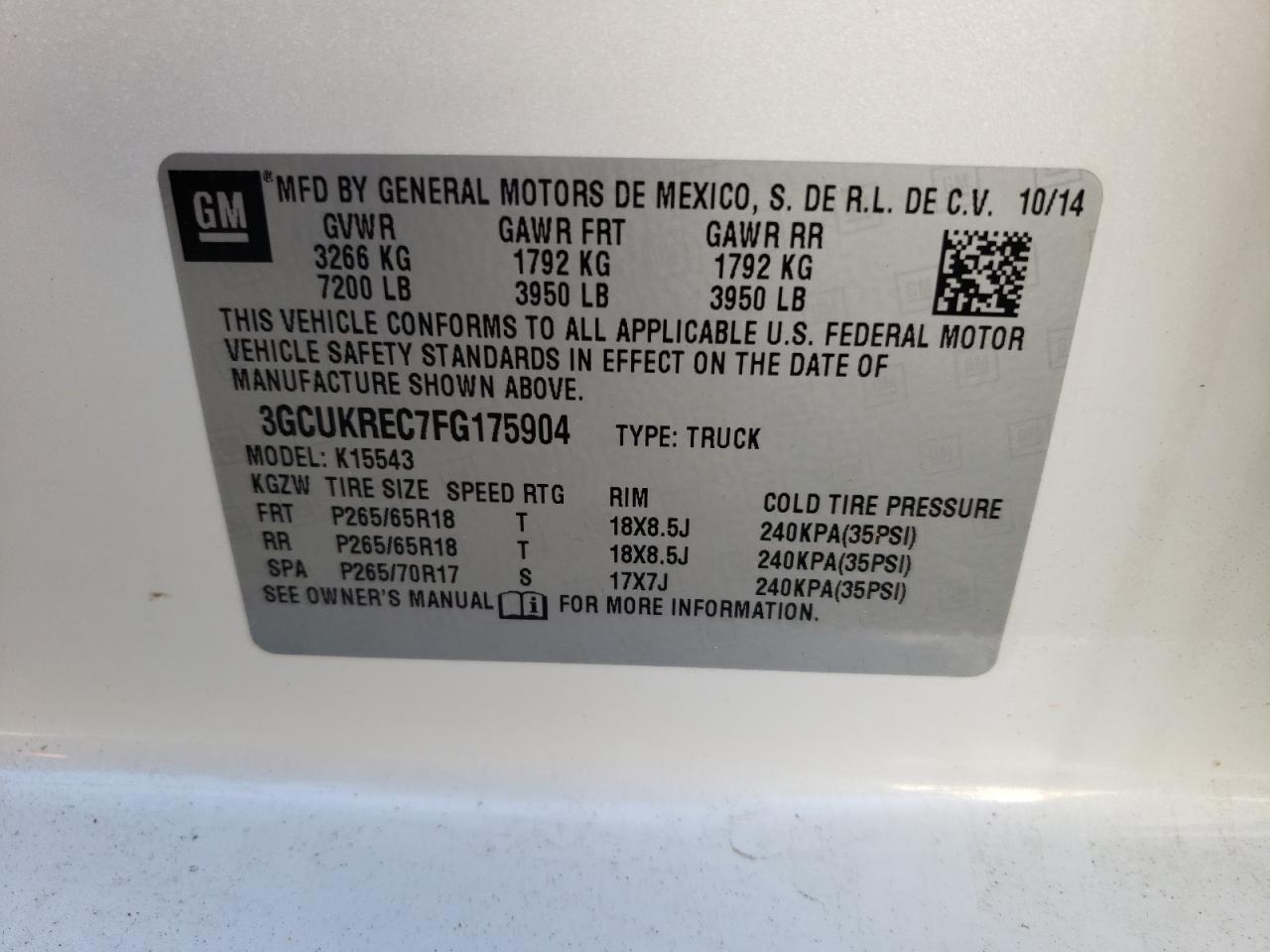Photo 10 from auction – 2015 CHEVROLET SILVERADO with VIN 3GCUKREC7FG175904
