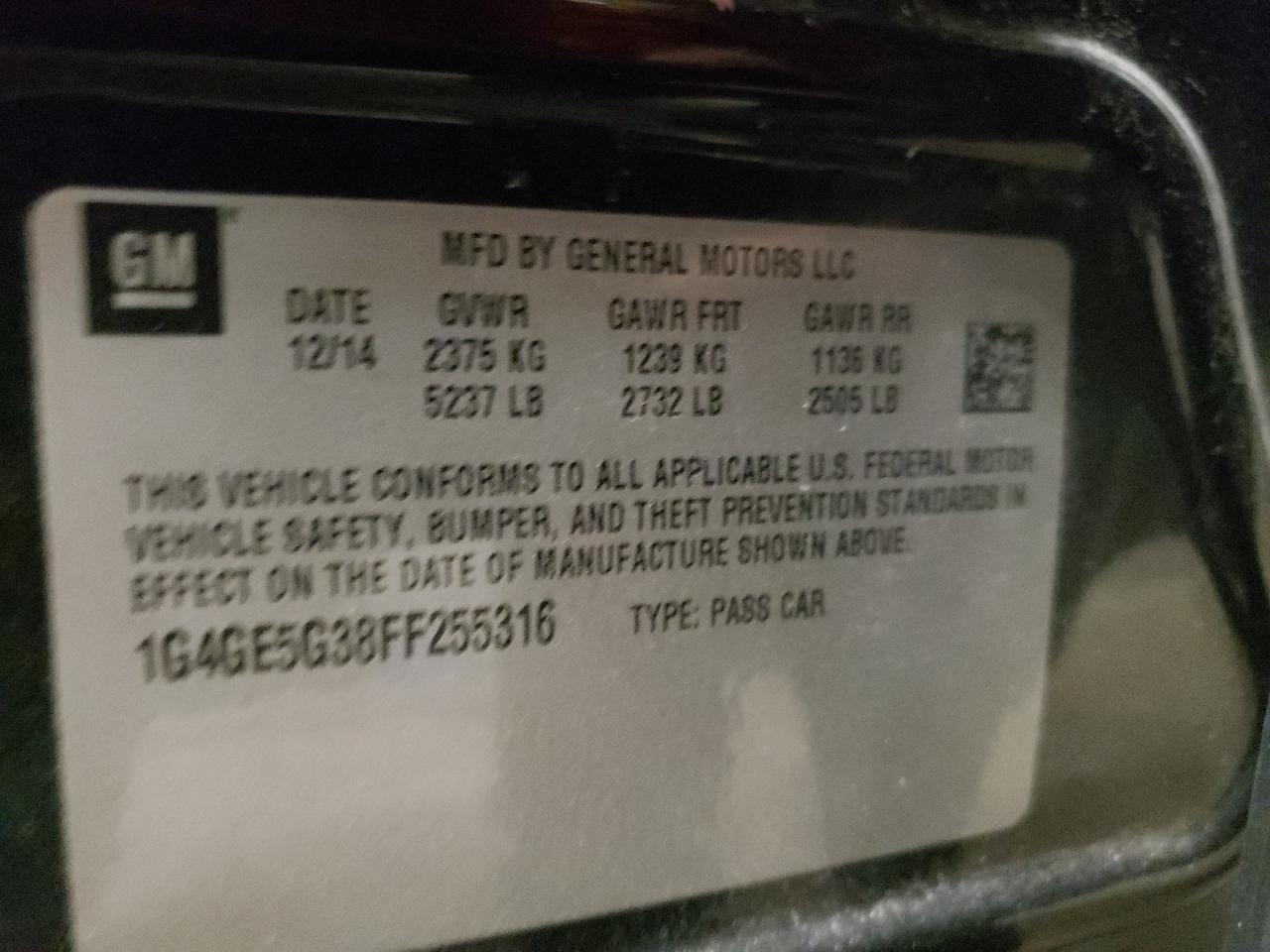 Photo 10 from auction – 2015 BUICK LACROSSE P with VIN 1G4GE5G38FF255316