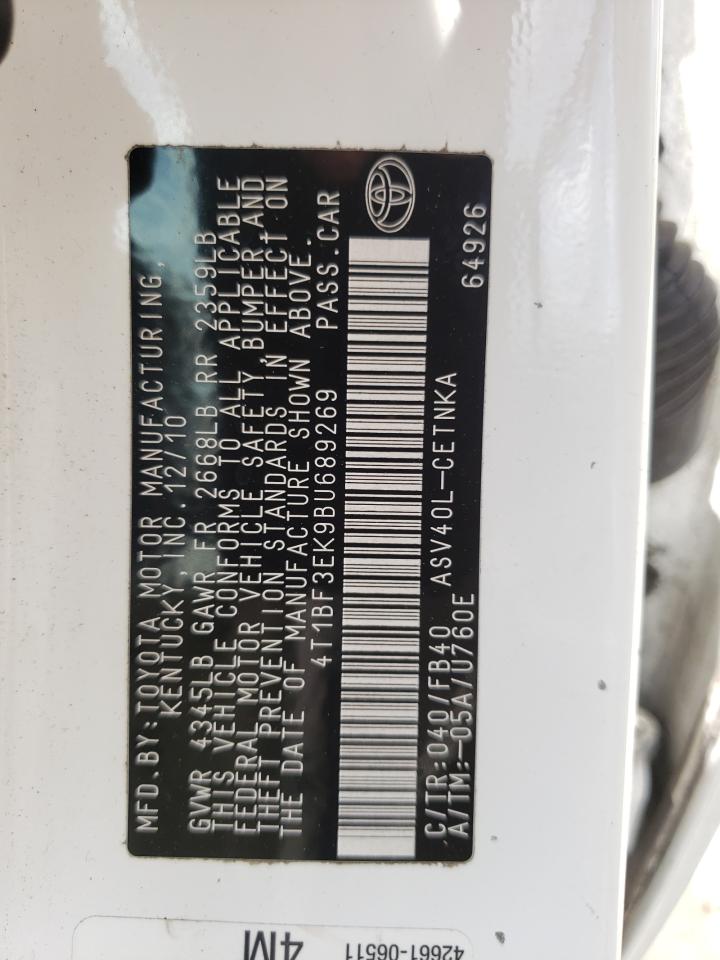 Photo 10 from auction – 2011 TOYOTA CAMRY BASE with VIN 4T1BF3EK9BU689269