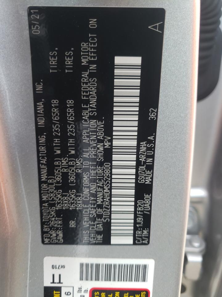 Photo 10 from auction – 2021 TOYOTA HIGHLANDER with VIN 5TDZZRAH0MS529800