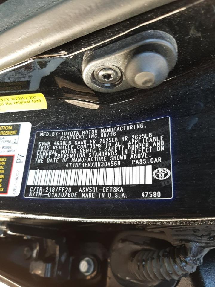 Photo 10 from auction – 2017 TOYOTA CAMRY LE with VIN 4T1BF1FKXHU304569