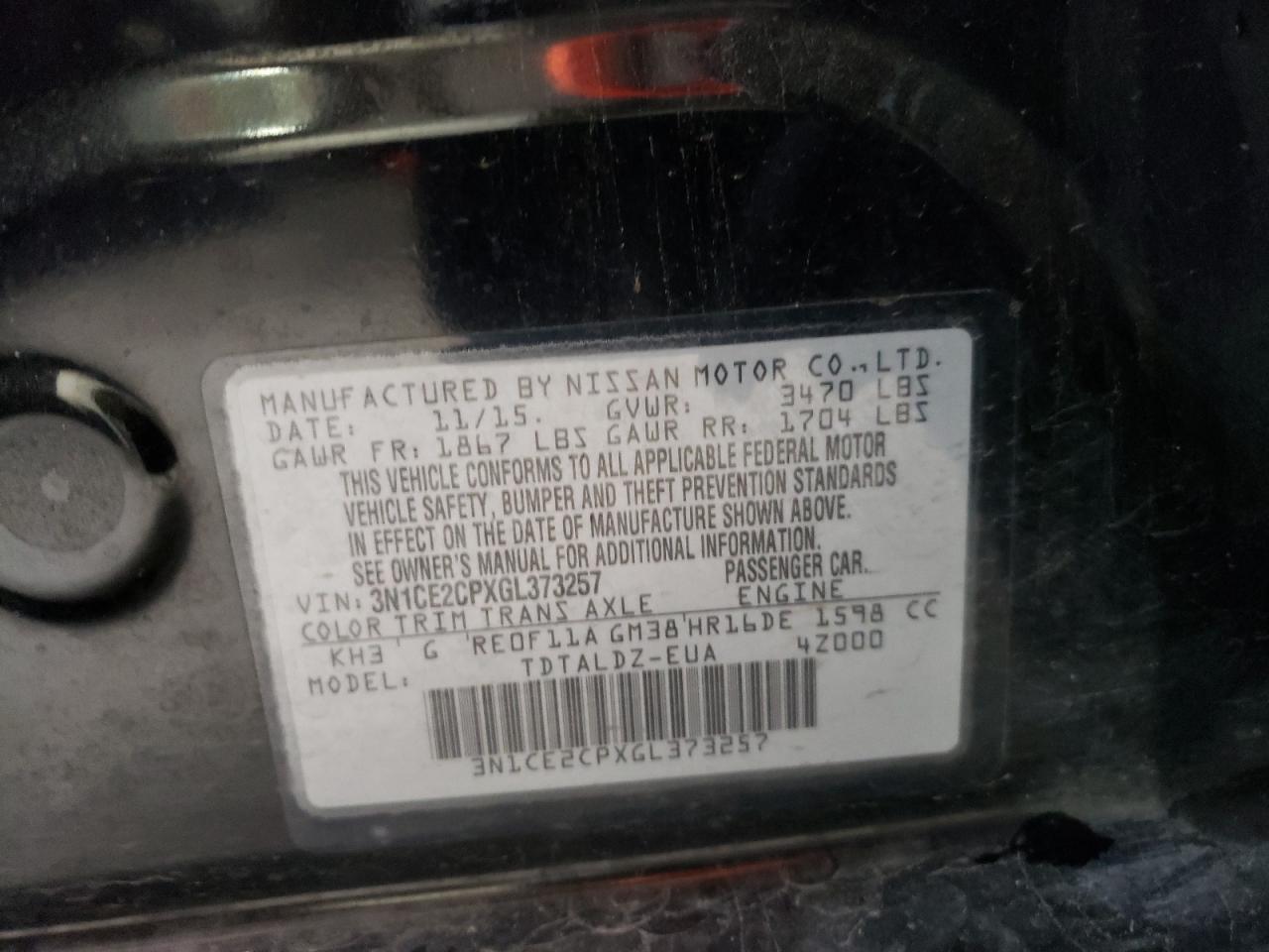 Photo 10 from auction – 2016 NISSAN VERSA NOTE with VIN 3N1CE2CPXGL373257