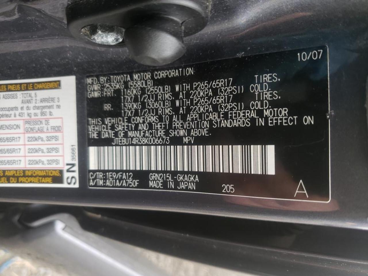 Photo 10 from auction – 2008 TOYOTA 4RUNNER SR with VIN JTEBU14R38K006673