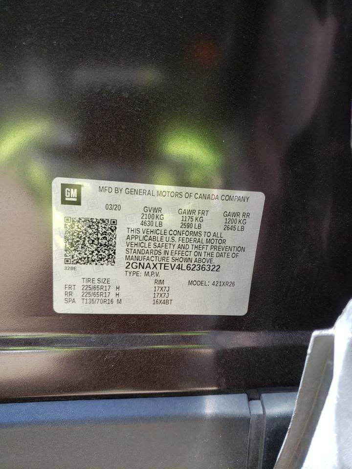 Photo 10 from auction – 2020 CHEVROLET EQUINOX LT with VIN 2GNAXTEV4L6236322