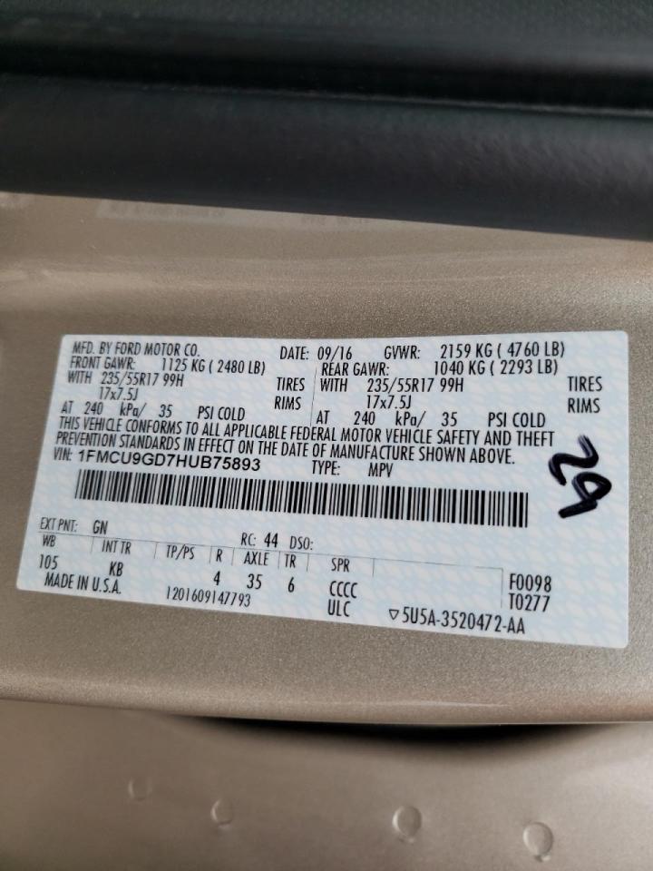 Photo 10 from auction – 2017 FORD ESCAPE SE with VIN 1FMCU9GD7HUB75893