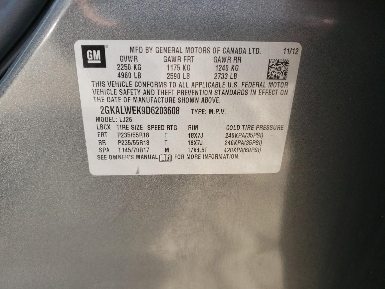 Foto 10 de la subasta – 2013 GMC TERRAIN SL con VIN 2GKALWEK9D6203608