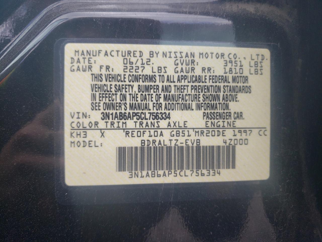 Photo 10 from auction – 2012 NISSAN SENTRA 2.0 with VIN 3N1AB6AP5CL756334