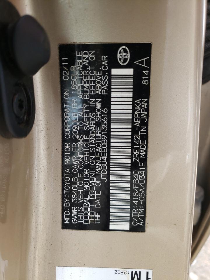 Photo 10 from auction – 2011 TOYOTA COROLLA BA with VIN JTDBU4EE0B9135616