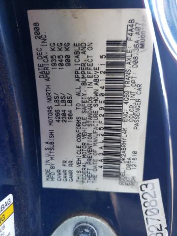 Photo 10 from auction – 2009 MITSUBISHI ECLIPSE SP with VIN 4A3AL25F29E041215
