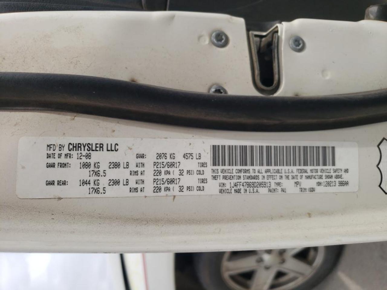 Photo 10 from auction – 2009 JEEP COMPASS SP with VIN 1J4FF47B69D205913