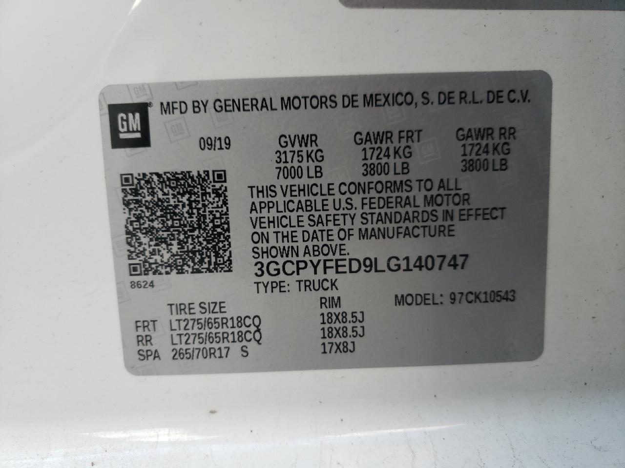 Photo 11 from auction – 2020 CHEVROLET SILVERADO with VIN 3GCPYFED9LG140747