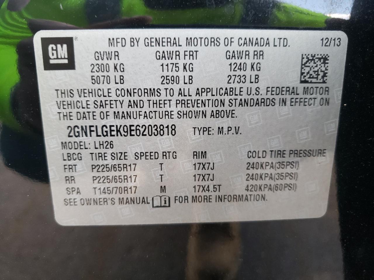 Photo 10 from auction – 2014 CHEVROLET EQUINOX LT with VIN 2GNFLGEK9E6203818