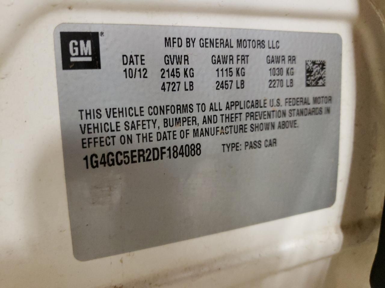 Photo 10 from auction – 2013 BUICK LACROSSE with VIN 1G4GC5ER2DF184088