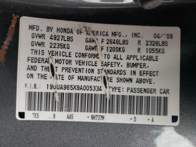Photo 10 from auction – 2009 ACURA TL with VIN 19UUA965X9A005334