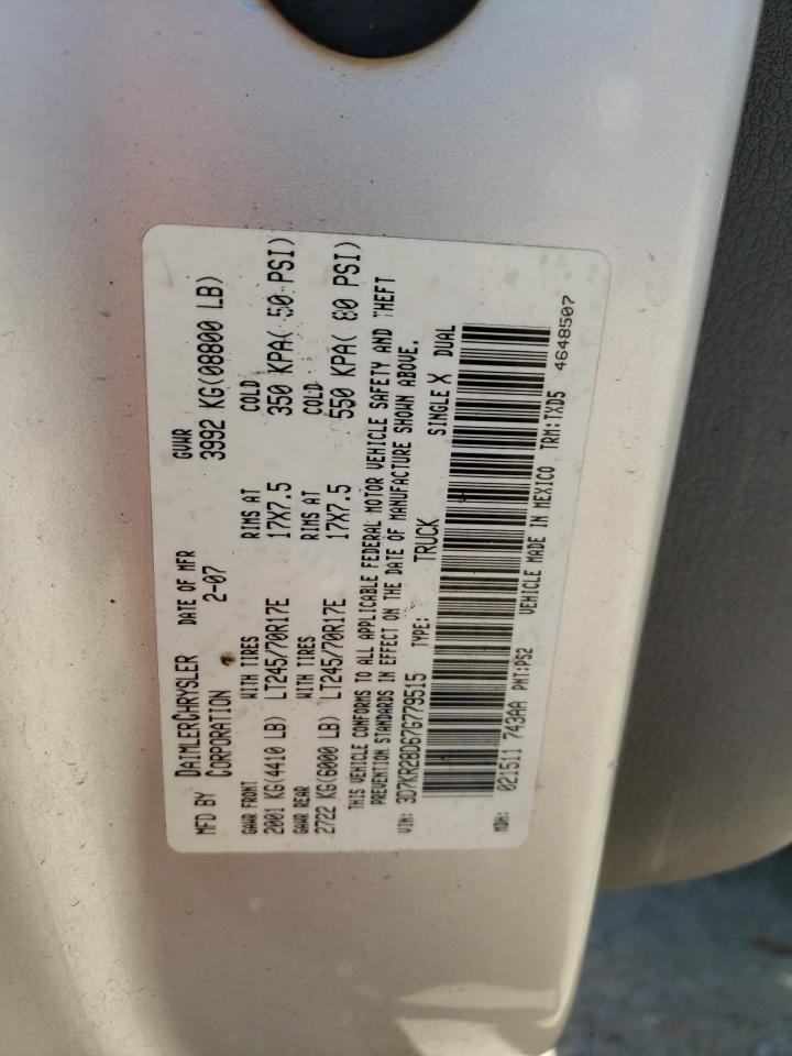 Photo 10 from auction – 2007 DODGE RAM 2500 S with VIN 3D7KR28D67G779515