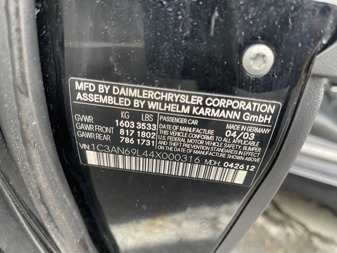 Photo 10 from auction – 2004 CHRYSLER CROSSFIRE with VIN 1C3AN69L44X000316